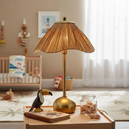 Ivyre Modern Scalloped Raffia Metal Table Light