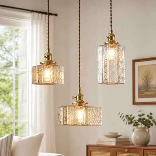 Jewel Modern Japanese Style Cube Hammered Glass Pendant Light