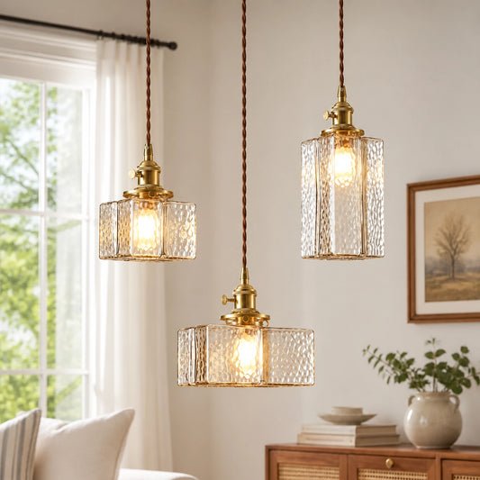 Jewel Modern Japanese Style Cube Hammered Glass Pendant Light