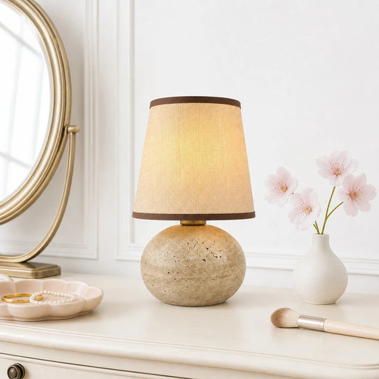 Jovita Wabi-Sabi Fabric Travertine Ball Table Light