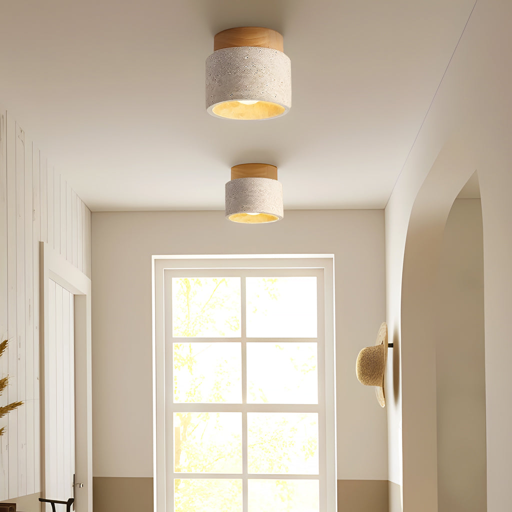 Scandinavian Natural Travertine Semi Flush Mount Ceiling Light