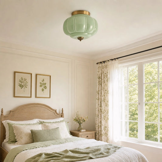 Karen Vintage Cream Milk Glass Lantern Eloise Ceiling Light - Scallop Semi Flush Mount Ceiling Light for Hallway