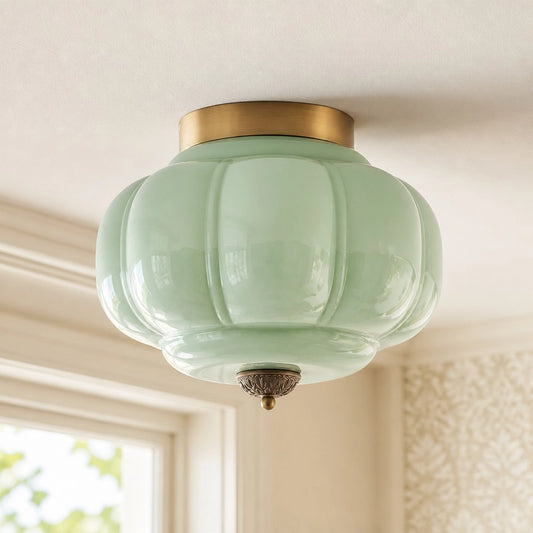 Karen Vintage Cream Milk Glass Lantern Eloise Ceiling Light - Scallop Semi Flush Mount Ceiling Light for Hallway