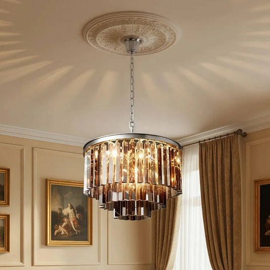 Kira Vintage Luxury Metal Crystal Drum Chandelier