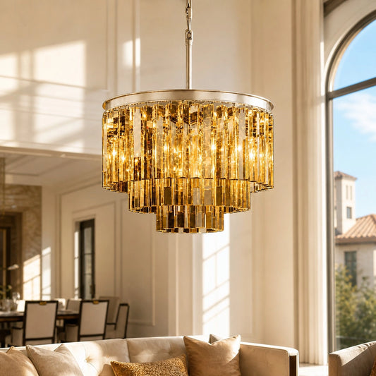 Kira Vintage Luxury Metal Crystal Drum Chandelier