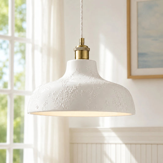 Laurel Pussywillow Pattern White Textured Cement Pendant Light