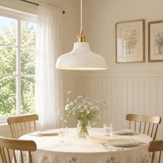 Laurel Pussywillow Pattern White Textured Cement Pendant Light