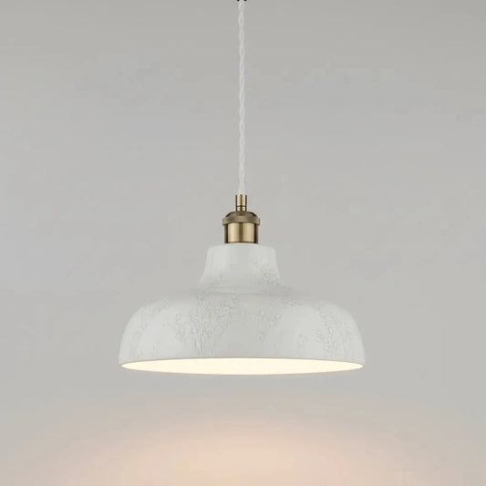 Laurel Pussywillow Pattern White Textured Ceramic Pendant Light