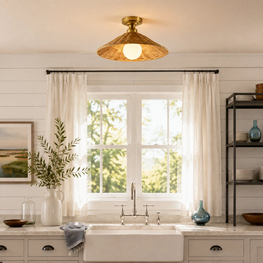 Lila Farmhouse Cone Rattan Ceiling Light