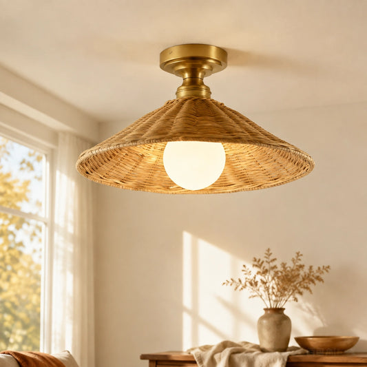 Lila Farmhouse Cone Rattan Ceiling Light
