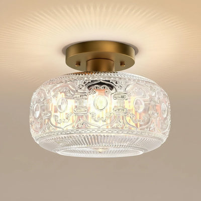 Lileina Retro Patterned Glass Flush Ceiling Light