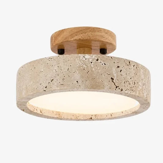 Elara Travertine Wood LED Flush Mount Ceiling Light