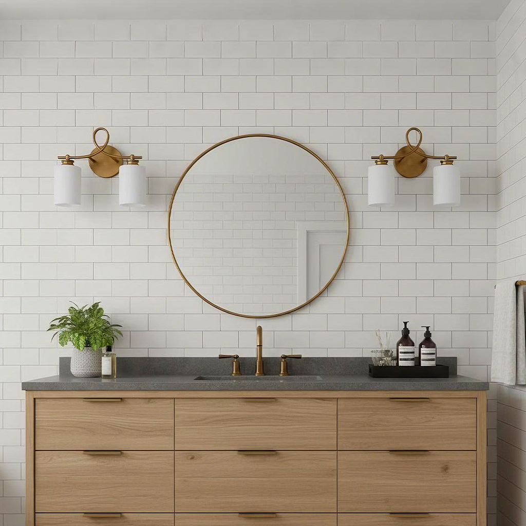 Litae Industrial Looped Arm Milk Glass Vanity Light | LuciaLiving