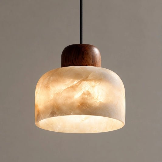 Lowenna Modern Alabaster Walnut Mini LED Pendant Light
