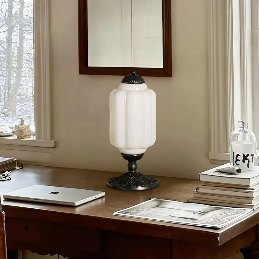 Lumi French Retro Cream Glass Textured Eloise Table Lamp