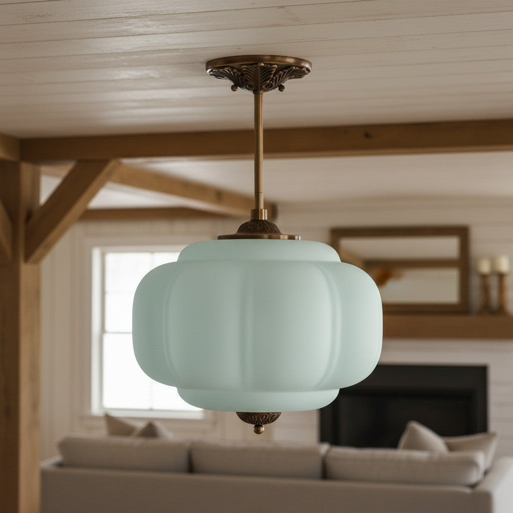 Lumi Antique Brass Green Glass Pumpkin Semi-Flush Mount Eloise Pendant (3).jpg__PID:420d182e-704b-4f6c-826b-484c169d0c25