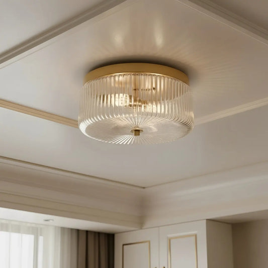 Lyssa Modern Ribbed Glass Brass Ceiling Lamp