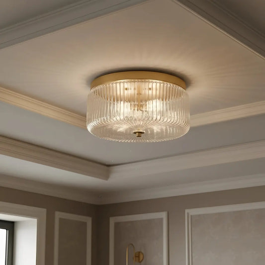 Lyssa Modern Ribbed Glass Brass Ceiling Lamp