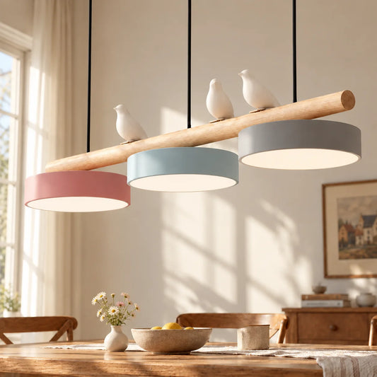 Maren Modern Nordic Macaron Bird Wood Chandelier