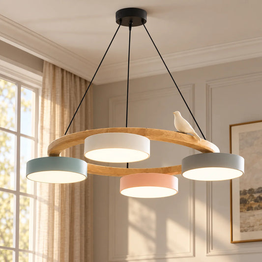 Maren Modern Nordic Macaron Bird Wood Chandelier
