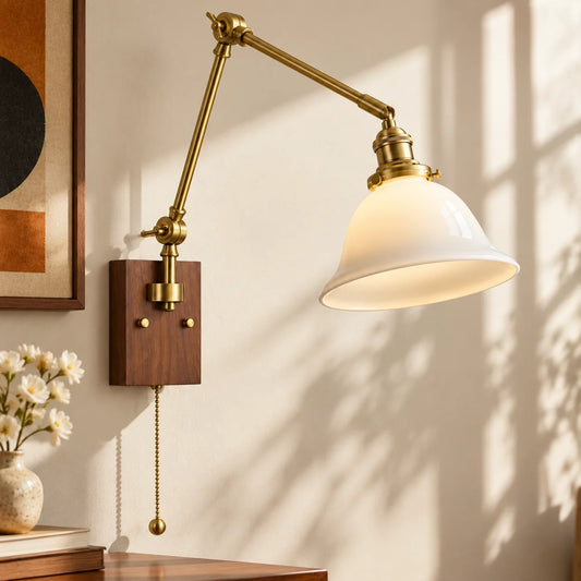 Merritt Modern Walnut Brass Swing Arm Wall Sconce