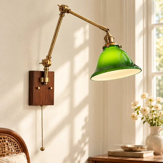 Merritt Modern Walnut Brass Swing Arm Wall Sconce