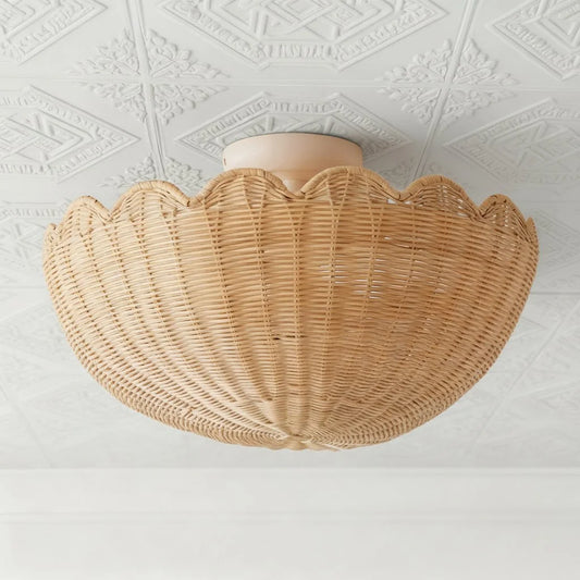 Mia Boho Woven Rattan Bubble Flush Mount