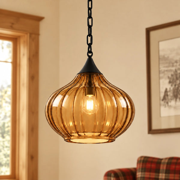 Milo Ribbed Colored Glass Pendant Light