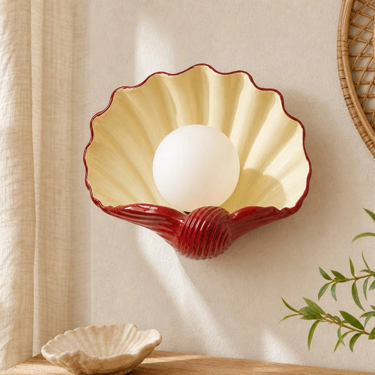 Modern Coastal Art Deco Glass Shell Wall Sconce