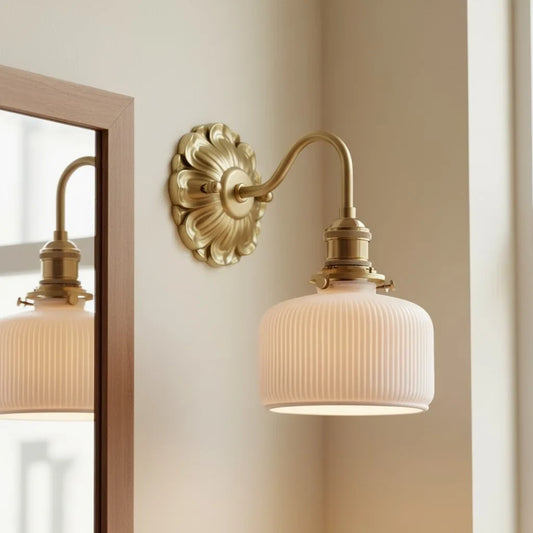 Sable Vintage Brass White Ceramic Wall Sconce