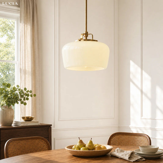 Modern Antique Brass Opal White Glass Shade Pendant Light Kitchen Island