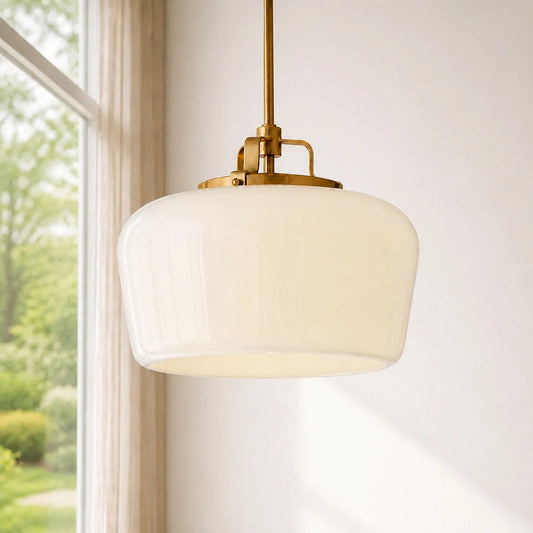 Modern Antique Brass Opal White Glass Shade Pendant Light Kitchen Island