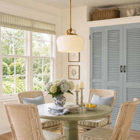 Modern Antique Brass Opal White Glass Shade Pendant Light Kitchen Island