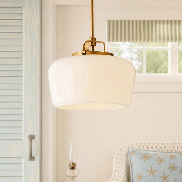 Moderne antiek messing opaalwit glazen kap hanglamp keuken eiland