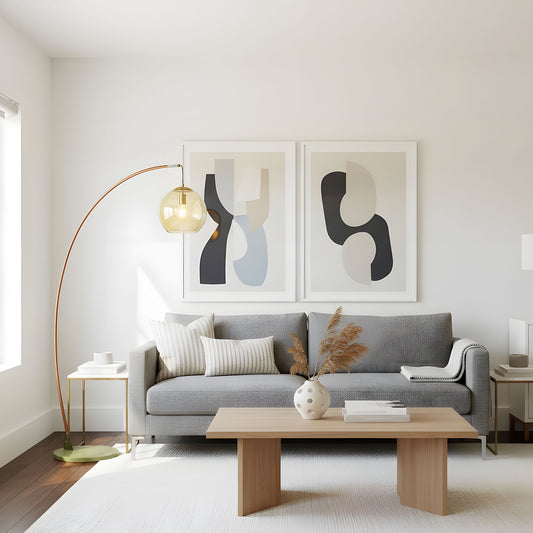 Modern Arched Floor Lamp with Amber Glass Shade