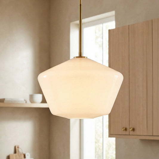 Modern Geo-shaped Glass Shade Brass Pendant Light