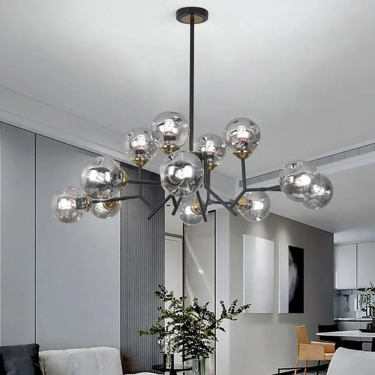 Moira Nordic Black Branching Globe Glass Shade Chandelier