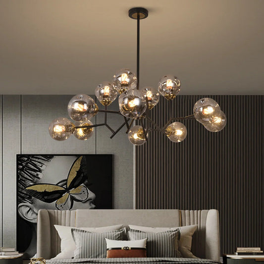Moira Nordic Black Branching Globe Glass Shade Chandelier