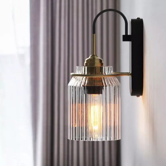 Momus Modern Cylinder Ribbed Glass Wall Sconce