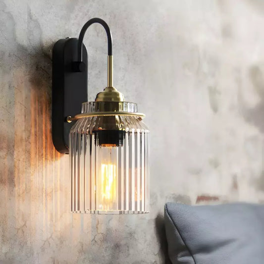 Momus Modern Cylinder Ribbed Glass Wall Sconce