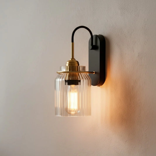 Momus Modern Cylinder Ribbed Glass Wall Sconce