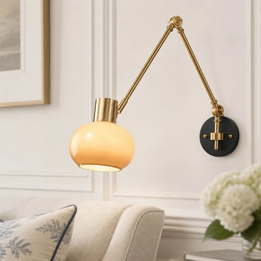 Morgan Retro Adjustable Swing Arm Glass Wall Sconce