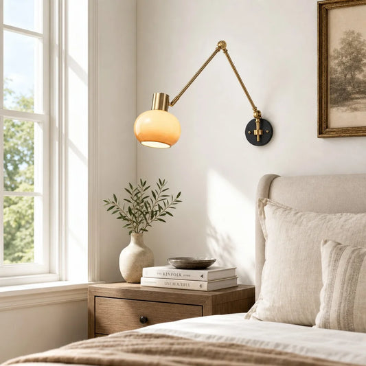 Morgan Retro Adjustable Swing Arm Glass Wall Sconce