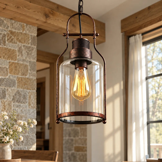 Morris Retro-Industrie-Pendelleuchte aus Metall und Glas