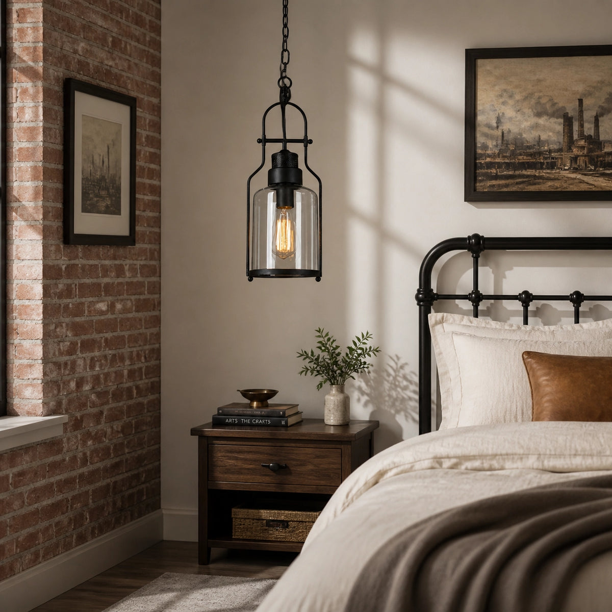 Morris Retro Industrial Metal Glass Pendant Light | LuciaLiving Morris Retro Industrial Metal Glass Pendant Light | LuciaLiving