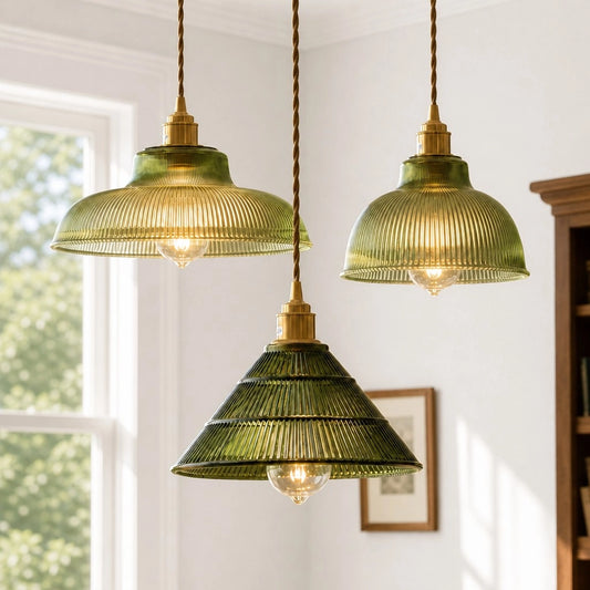 Moss Vintage Ribbed Glass Bowl Pendant Light