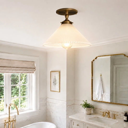 Myrtle Vintage Cone Ribbed Glass Semi-Flush Ceiling Light