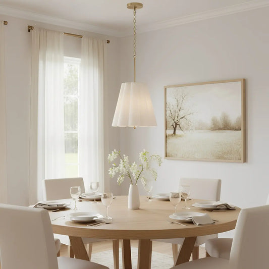 Nevan Modern Scalloped Linen 3-Light Pendant Light