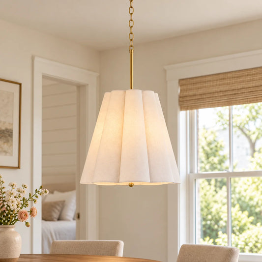 Nevan Modern Scalloped Linen 3-Light Pendant Light