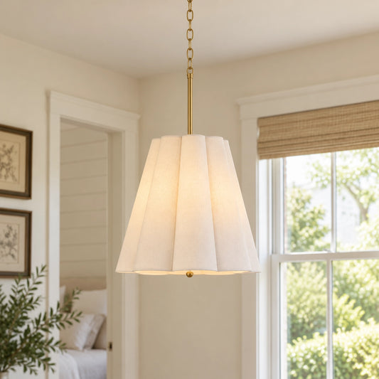 Nevan Modern Scalloped Linen 3-Light Pendant Light
